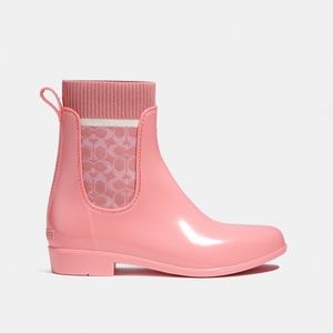 NWT Coach Outdoor Garden Work Shoes Rain Booties Ankle Lined Rainboots Sz 7 Pink